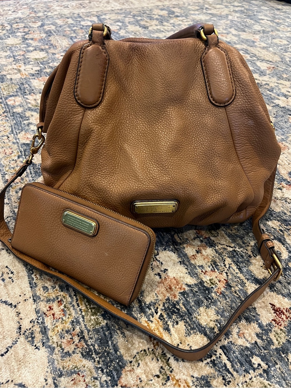 Two Pieces 1 Marc Jacobs Cognac Pebbled Leather Shoulder Bag and Matching Wallet
